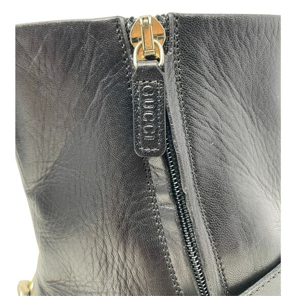 Gucci Boots GG Logo Monogram Western Chain Black Leather Ankle Booties Shoes 39 - Picture 8 of 13